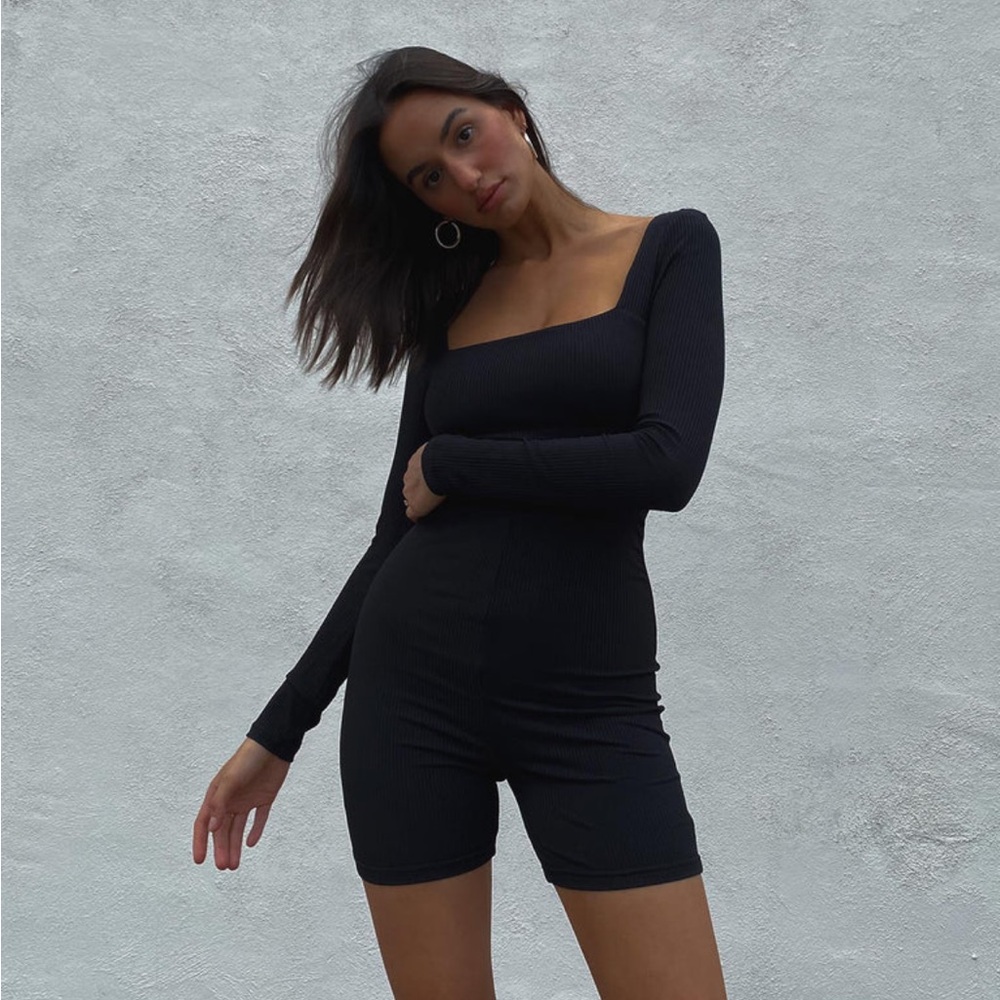 Princess Polly Sara Romper Long Sleeve Black Size 2